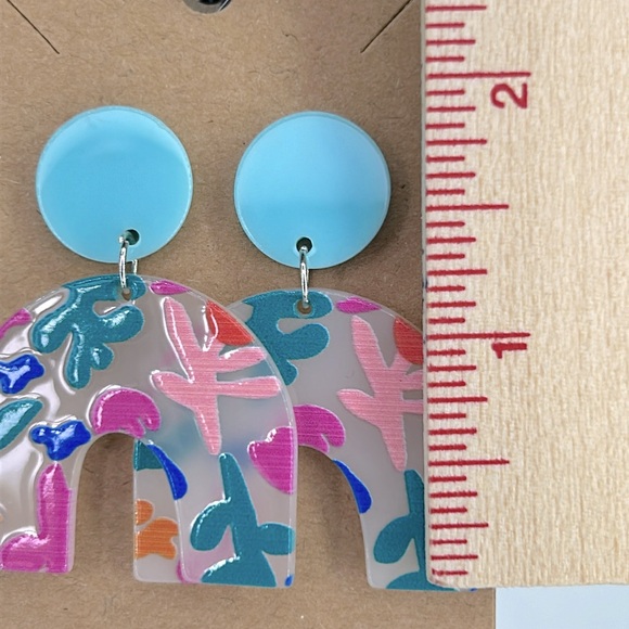 Acrylic U Shape Colorful Print Dangle Earrings Bohemian Style - Picture 2 of 2